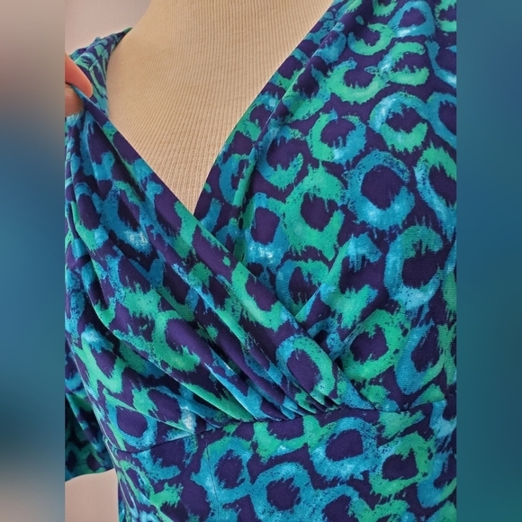 Ralph Lauren size 14 blue and green faux wrap dress 👗 - Picture 4 of 10